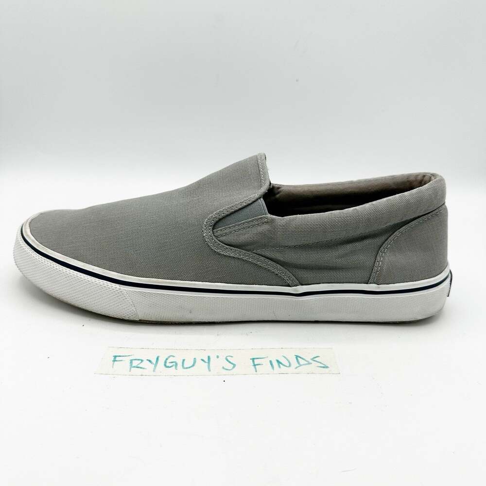 Sperry Striper II Sneakers Men's 11.5 Gray/White Canvas Slip on Shoes STS22403